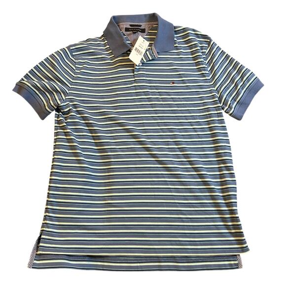 2000s Tommy Hilfiger Polo Shirt Sz Large Golf Preppy Coastal Blue White Stripes - Picture 1 of 6